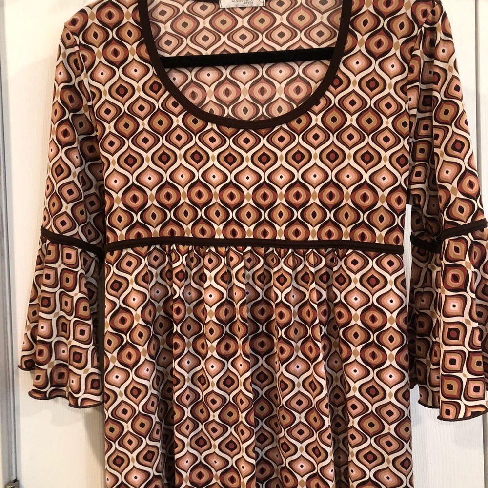 Dressbarn Brown Geometric Blouse